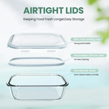 1040ML Glass Container with Lid 2 Pack,Meal Prep Glass Food Storage Containers Glass Lunch Boxes
