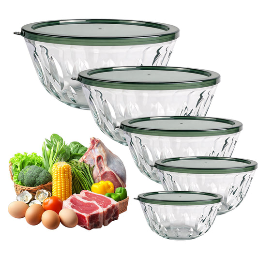 5 packs Glass Mixing Bowls with Lids,Glass Baking Bowl for Kitchen Oven Salad Serving