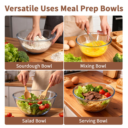WhiteRhino 4 Packs Glass Mixing Bowls with Lids Set,0.53/0.84/1.69/2.9QT Glass Bowl for Serving,Prep,Baking,Cooking