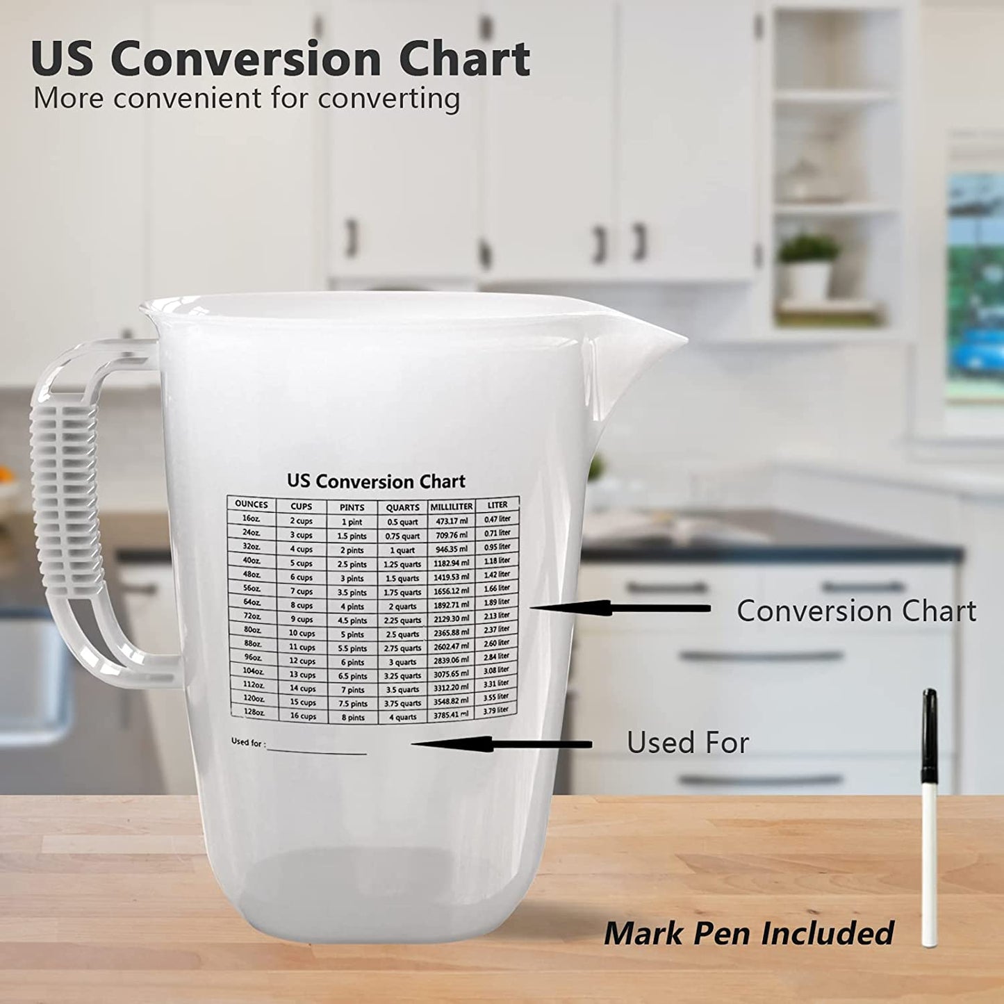 134oz Plastic Measuring Pitcher, Large Measuring Cup with Spout and Handle